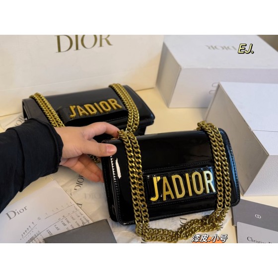 Small J'ADIOR Flap Bag in Black Patent Calfskin
